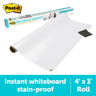 Post-it® Super Sticky Dry Erase Surface DEF4x3, 3 ft x 4 ft (91.4 cm x 1.21 m)