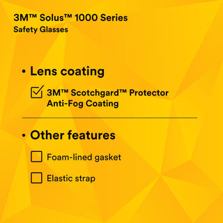 3M Solus 1000 Series, S1501SGAF, Black Temples, Scotchgard Anti-Fog Coating