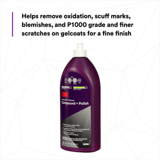 3M Perfect-It Gelcoat Compound + Polish 30344, 1 qt (32 fl oz/946 mL)