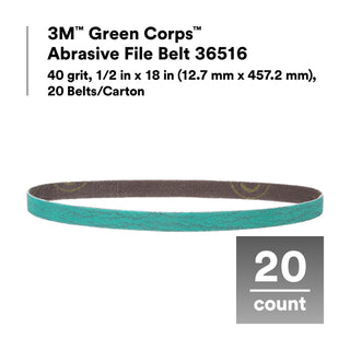 3M Green Corps Abrasive File Belt 36516, 40 grit, 1/2 in x 18 in