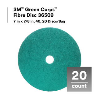 3M Green Corps Fibre Disc 36509, 7 in x 7/8 in, 40, 20 Discs/Bag