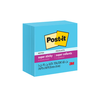 Post-it® Super Sticky Notes 654-5SSBE, 3 in x 3 in (76 mm x 76 mm)