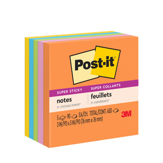 Post-it® Super Sticky Notes 654-5SSUC, 3 in x 3 in (76 mm x 76 mm)