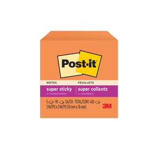 Post-it® Super Sticky Notes 654-5SSNO, 3 in x 3 in (76 mm x 76 mm), Neon Orange