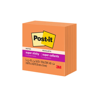 Post-it® Super Sticky Notes 654-5SSNO, 3 in x 3 in (76 mm x 76 mm), Neon Orange