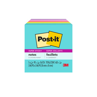 Post-it® Super Sticky Notes 654-5SSMIA, 3 in x 3 in (76 mm x 76 mm)