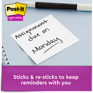 Post-it® Super Sticky Notes 654-5SSW, 3 in x 3 in (76 mm x 76 mm), White