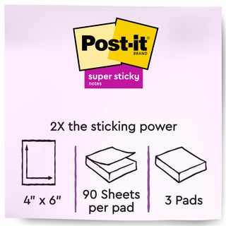 Post-it® Super Sticky Recycled Notes 660-3SST, 4 in x 6 in (101 mm x 152 mm)