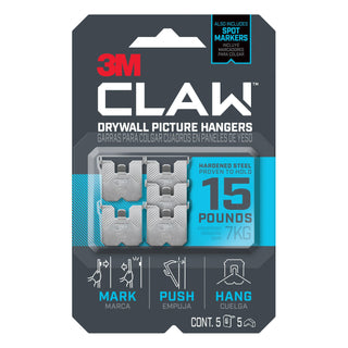 3M CLAW Drywall Picture Hanger 15 lb with Temporary Spot Marker 3PH15M-5ES