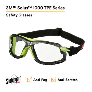 3M Solus 1000 Series S1201SGAF-TSKT, Grn/Blk, Scotchgard Anti-Fog Coating