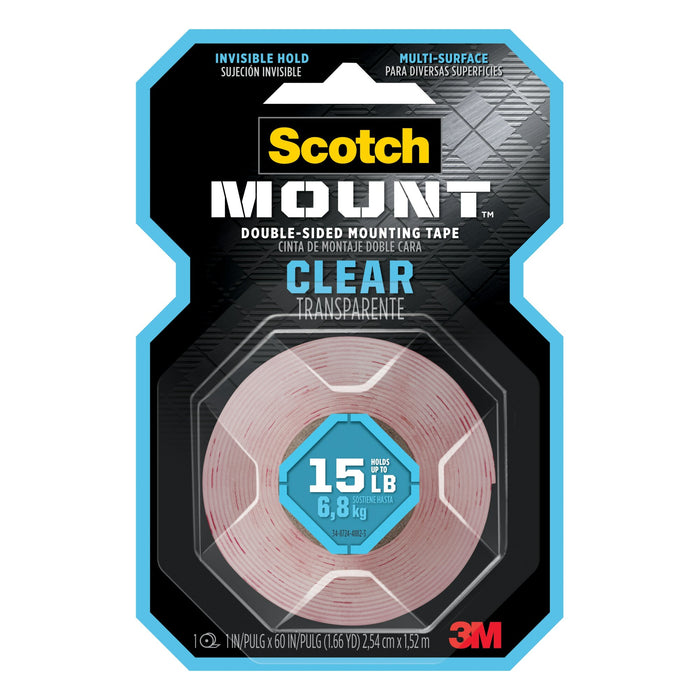 Scotch-Mount Clear Double-Sided Mounting Tape 410H, 1 in x 60 in