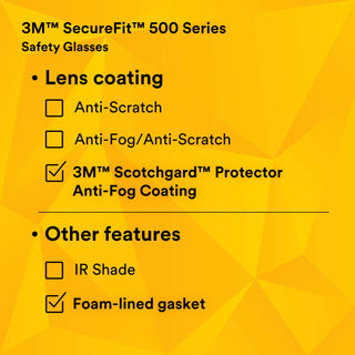 3M SecureFit 500 Series SF502SGAF-BLK-FM, Black, Scotchgard Anti-Fog Coating