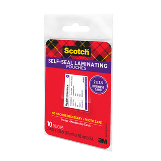 LS851-10G-SR Scotch Self-Sealing Laminating Pouches 2.4 in x 3.8 in