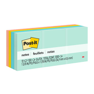 Post-it® Notes 653-AST, 1-3/8 in x 1 7/8 in (34,9 mm x 47