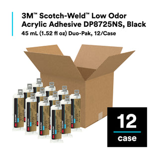 3M Scotch-Weld Low Odor Acrylic Adhesive DP8725NS, Black, 45 mL Duo- Pak