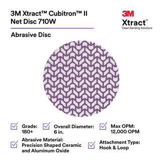 3M Xtract Cubitron II Net Disc 710W, 180+, 6 in x NH, Die 600Z,
50/Carton