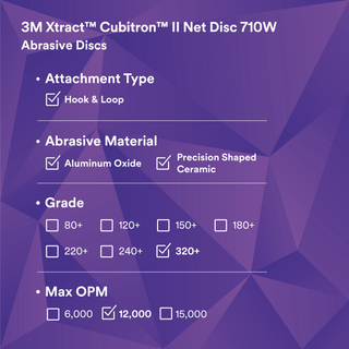 3M Xtract Cubitron II Net Disc 710W, 320+, 6 in x NH, Die 600Z,
50/Carton