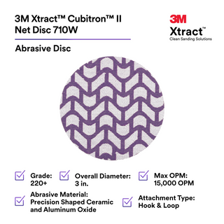 3M Xtract Cubitron II Net Disc 710W, 220+, 3 in x NH, Die 300V,
50/Carton