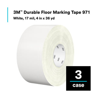 3M Durable Floor Marking Tape 971, White, 4 in x 36 yd, 17 mil, 3 Rolls/Case