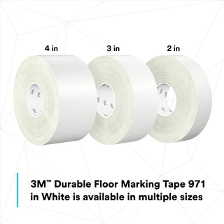 3M Durable Floor Marking Tape 971, White, 4 in x 36 yd, 17 mil, 3 Rolls/Case