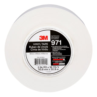 3M Durable Floor Marking Tape 971, White, 2 in x 36 yd, 17 mil, 6 Rolls/Case