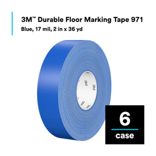 3M Durable Floor Marking Tape 971, Blue, 2 in x 36 yd, 17 mil, 6 Rolls/Case