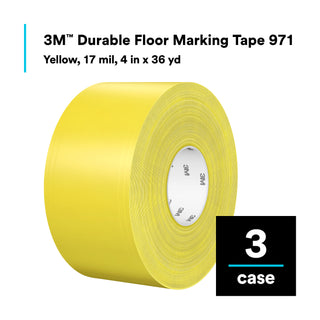 3M Durable Floor Marking Tape 971, Yellow, 4 in x 36 yd, 17 mil, 3 Rolls/Case