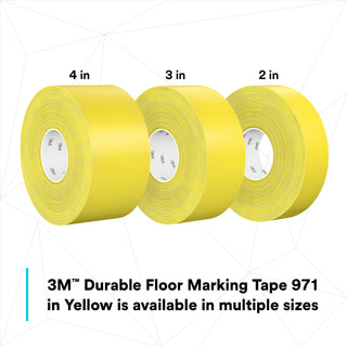 3M Durable Floor Marking Tape 971, Yellow, 3 in x 36 yd, 17 mil, 4 Rolls/Case