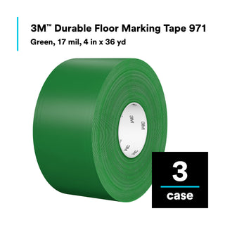 3M Durable Floor Marking Tape 971, Green, 4 in x 36 yd, 17 mil, 3 Rolls/Case