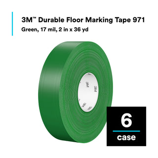 3M Durable Floor Marking Tape 971, Green, 2 in x 36 yd, 17 mil, 6 Rolls/Case