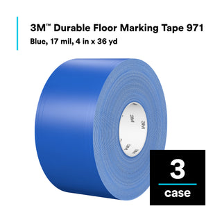 3M Durable Floor Marking Tape 971, Blue, 4 in x 36 yd, 17 mil, 3 Rolls/Case