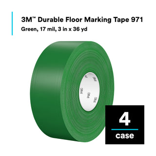 3M Durable Floor Marking Tape 971, Green, 3 in x 36 yd, 17 mil, 4 Rolls/Case