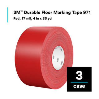 3M Durable Floor Marking Tape 971, Red, 4 in x 36 yd, 17 mil, 3 Rolls/Case