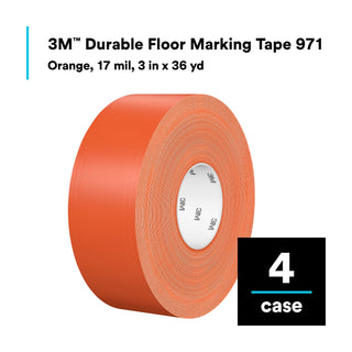 3M Durable Floor Marking Tape 971, Orange, 3 in x 36 yd, 17 mil, 4 Rolls/Case