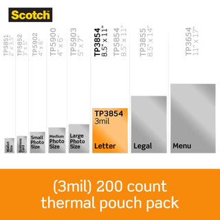 Scotch Thermal Pouches TP3854-200, 8.9 in x 11.4 in (228 mm x 291 mm)