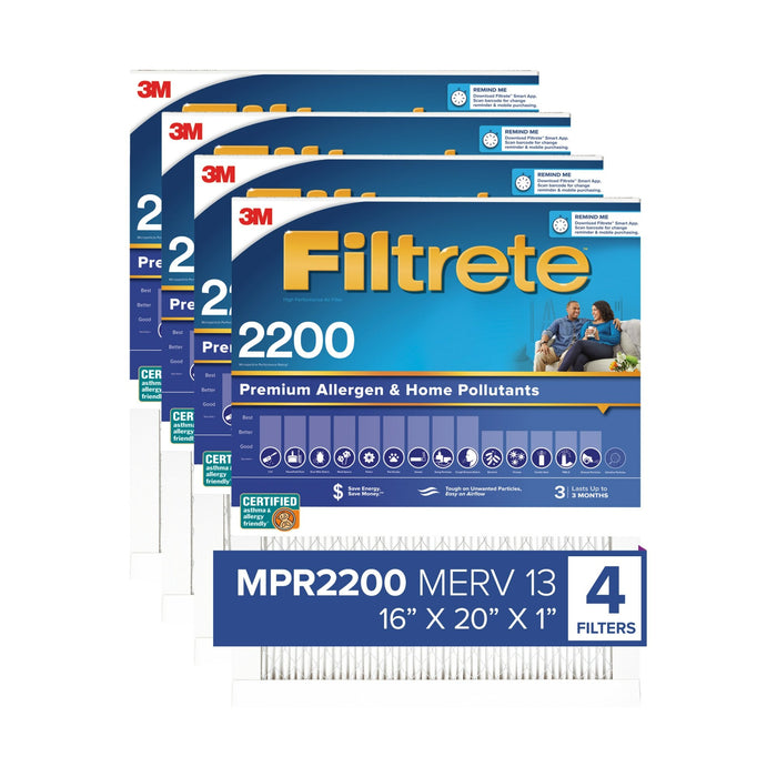 Filtrete High Performance Air Filter 2200 MPR EA00-4, 16 in x 20 in x 1 in