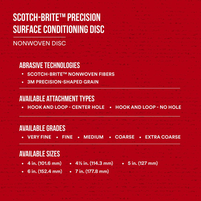 Scotch-Brite Precision Surface Conditioning Disc, PN-DH, Coarse, 7 in x 7/8 in