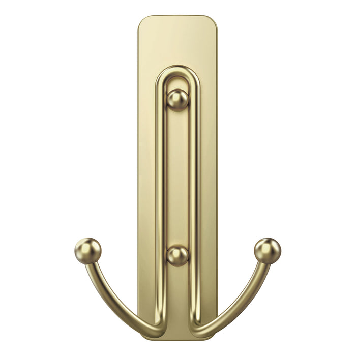 Command Large Satin Brass Double Hook 17036BR-ES, 1 Hook, 1 Strip