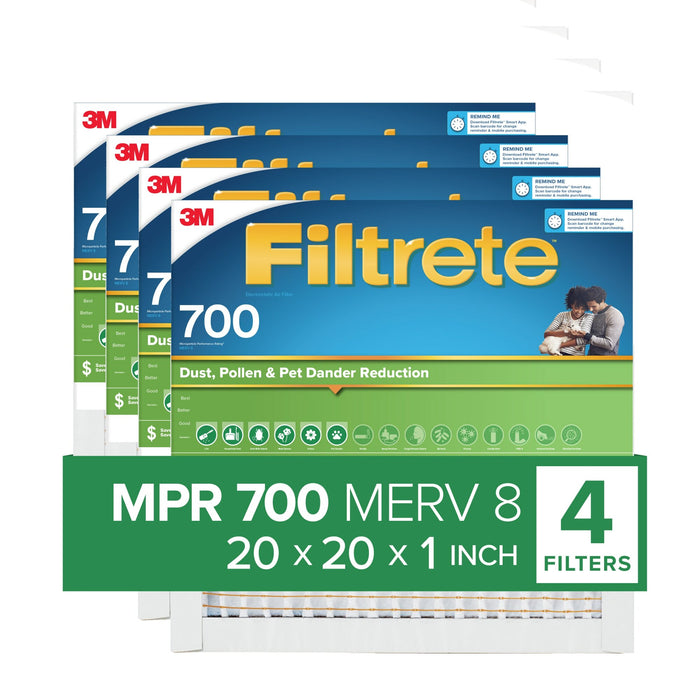 Filtrete Electrostatic Air Filter 700 MPR 702-4PK-1E, 20 in x 20 in x 1 in