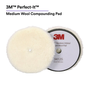 3M Perfect-It Random Orbital Wool Compounding Pad 34125, Medium,White, 6 in