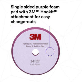 3M Perfect-It Random Orbital Foam Polishing Pad 34127, Fine, Purple, 6in