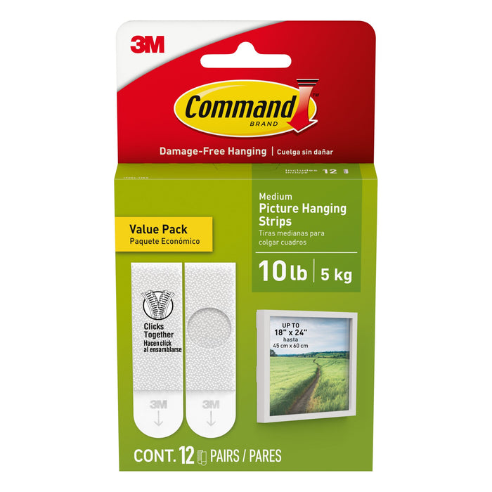 Command 10 lb White Picture Hanging Strips 17204-12ES, Value Pack, 12 Pairs