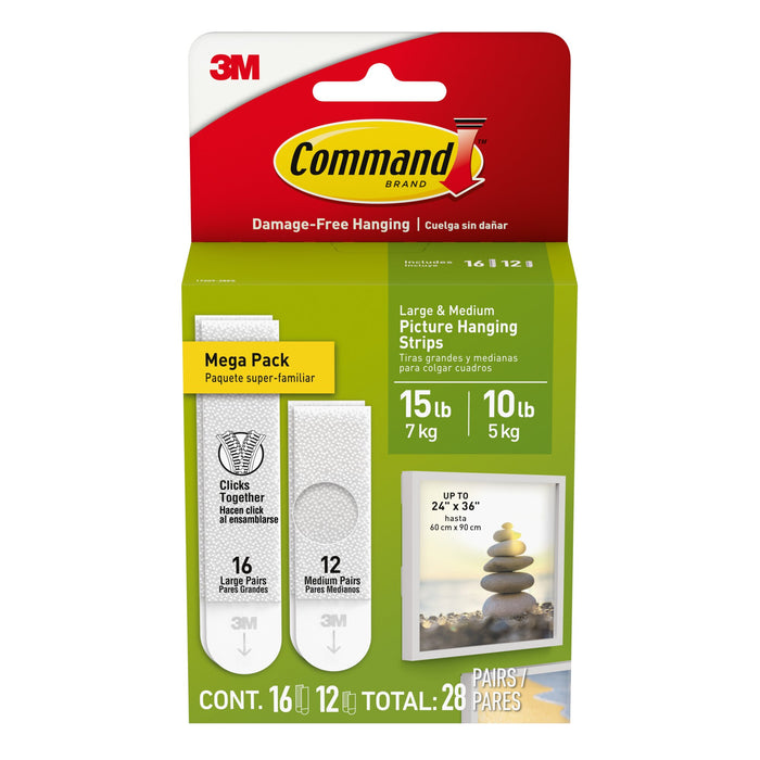 Command 10 lb and 15 lb White Picture Hanging Strips 17209-28ES, Mega Pack
