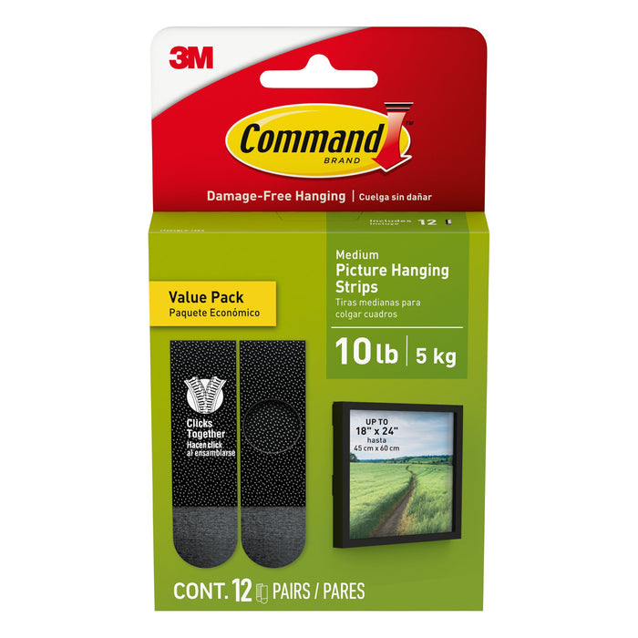 Command 10 lb Black Picture Hanging Strips 17204BLK-12ES, Value Pack, 12 Pairs