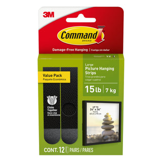 Command 15 Lb Black Picture Hanging Strips 17206BLK-12ES, 12 Pairs