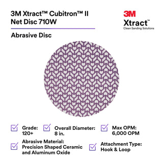 3M Xtract Cubitron II Net Disc 710W, 120+, 8 in x NH, Die 800L