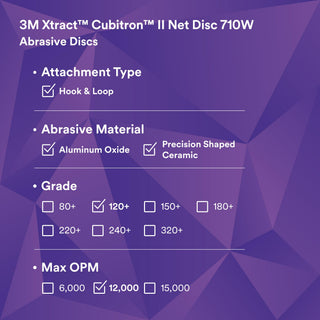 3M Xtract Cubitron II Net Disc 710W, 120+, 5 in x NH, Die 500X,
50/Carton