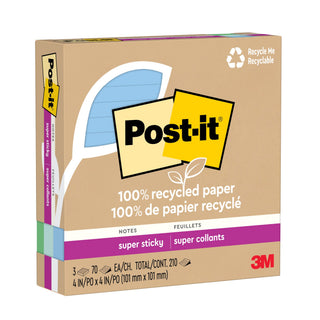 Post-it® Super Sticky Recycled Notes 675R-3SST, 4 in x 4 in (101 mm x 101 mm)