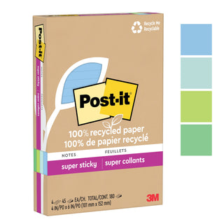 Post-it® Super Sticky Recycled Notes 4621R-4SST, 4 in x 6 in (101 mm x 152 mm)