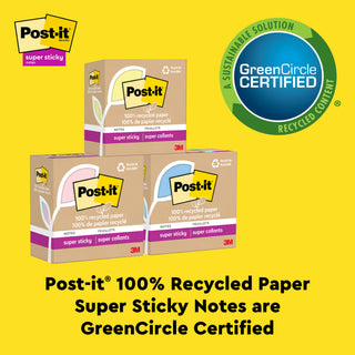 Post-it® Super Sticky Recycled Notes 675R-3SSNRP, 4 in x 4 in (101 mm x 101 mm)